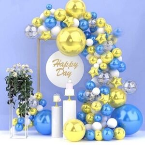 Balloon Garland Arch Kit, Metallic Blue,White & Gold